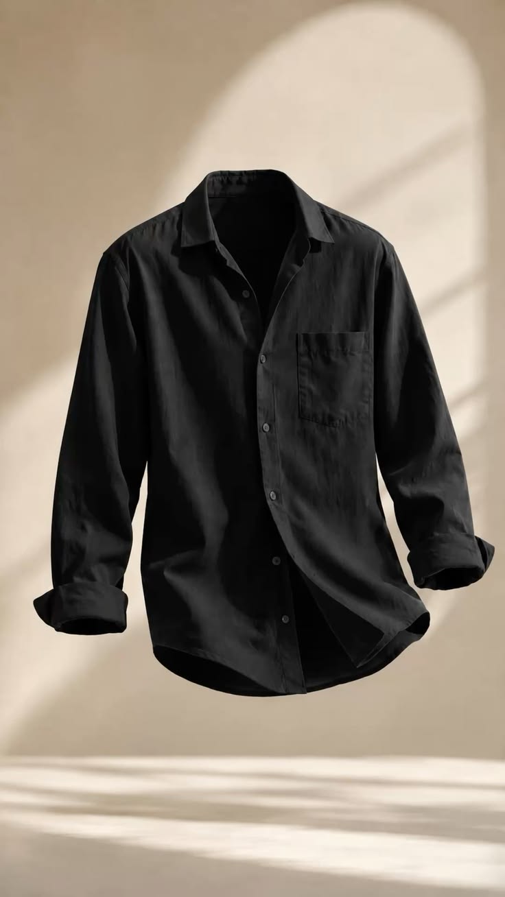 Super Combed Cotton Rich Full Sleeve Knit Shirt - Black